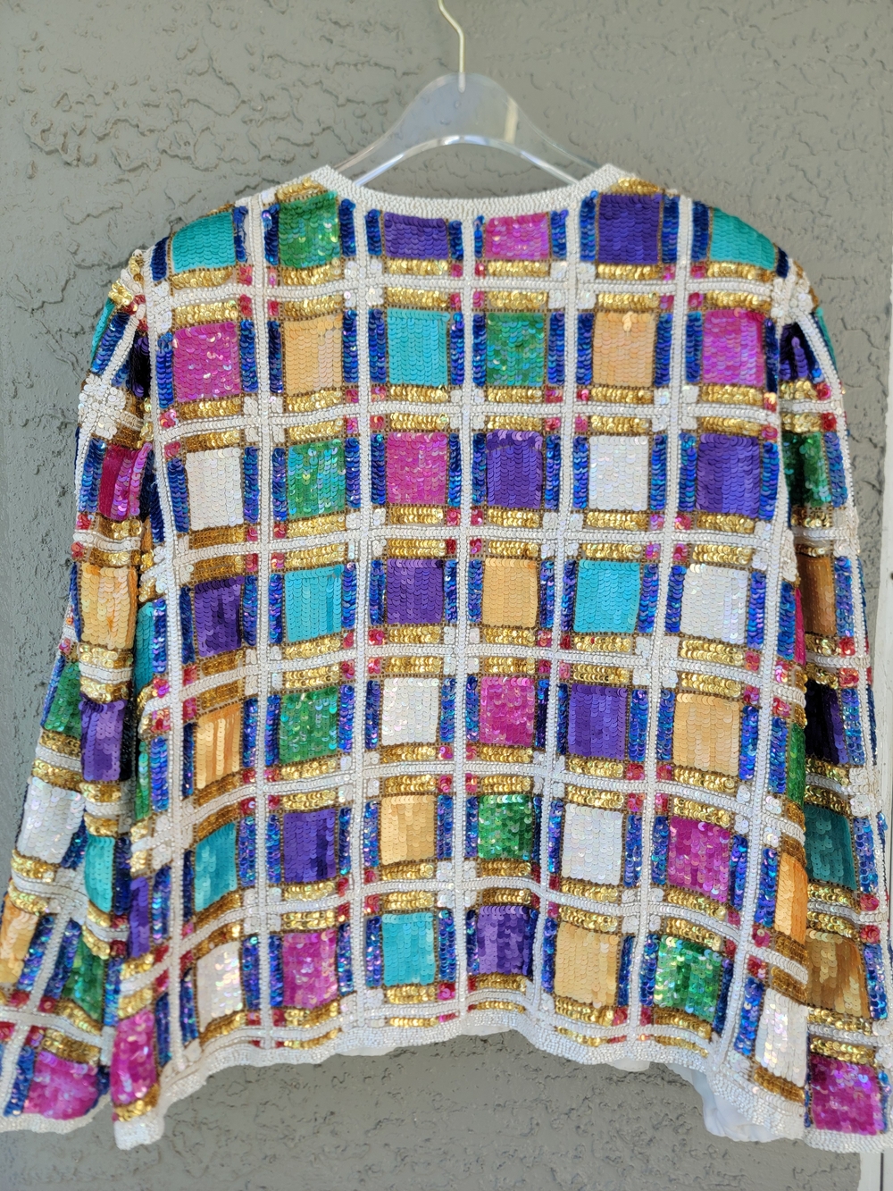 Vintage 80s Laurence Kazar 3X Silk Multicolor Sequin Beaded Jacket Dolly chic - Picture 8 of 15